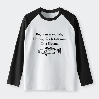 Tokyo-Tiger Man Eat Fish Meme Raglan Long Sleeve T-shirt