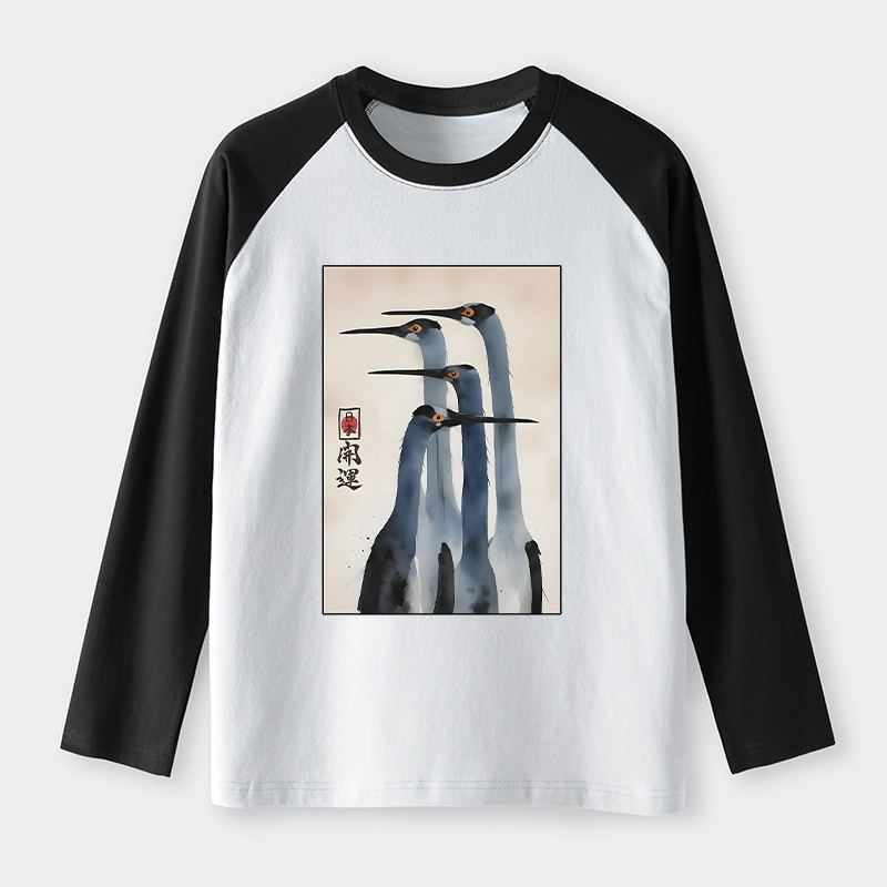 Tokyo-Tiger Retro Sandhill Crane Raglan Long Sleeve T-shirt