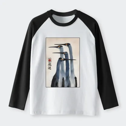 Tokyo-Tiger Retro Sandhill Crane Raglan Long Sleeve T-shirt