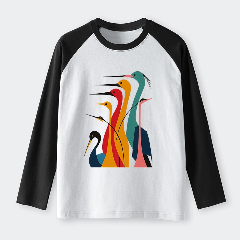 Tokyo-Tiger Various Types Of Cranes Raglan Long Sleeve T-shirt