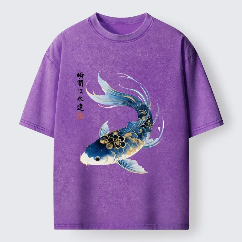 Tokyo-Tiger Elegant Koi Fish Watercolor Art Washed T-Shirt