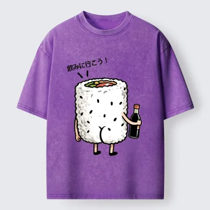 Tokyo-Tiger Sushi Roll Character Going Out Washed T-Shirt