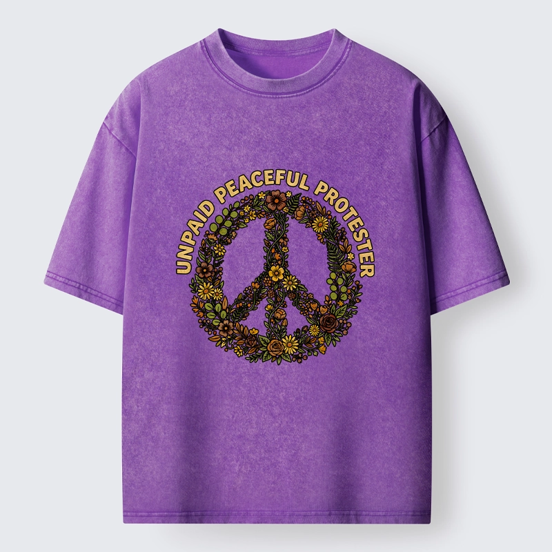 Tokyo-Tiger Vintage Floral Peace Symbol Print Washed T-Shirt