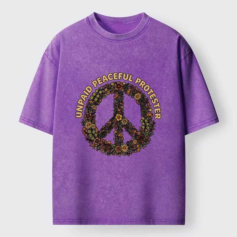 Tokyo-Tiger Vintage Floral Peace Symbol Print Washed T-Shirt