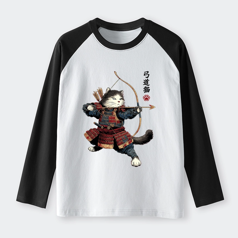Tokyo-Tiger Kyudo Samurai Cat Raglan Long Sleeve T-shirt