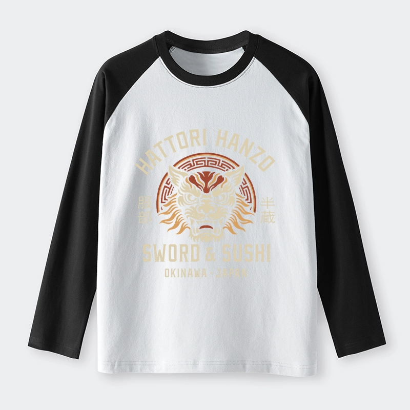 Tokyo-Tiger Hattori Lion Japanese Samurai Raglan Long Sleeve T-shirt