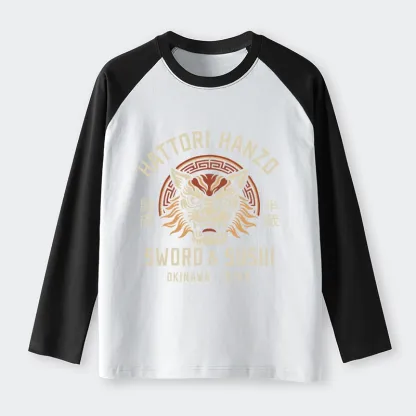 Tokyo-Tiger Hattori Lion Japanese Samurai Raglan Long Sleeve T-shirt