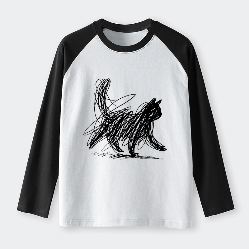Tokyo-Tiger Minimalist Cat Art Raglan Long Sleeve T-shirt
