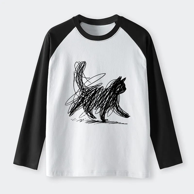 Tokyo-Tiger Minimalist Cat Art Raglan Long Sleeve T-shirt