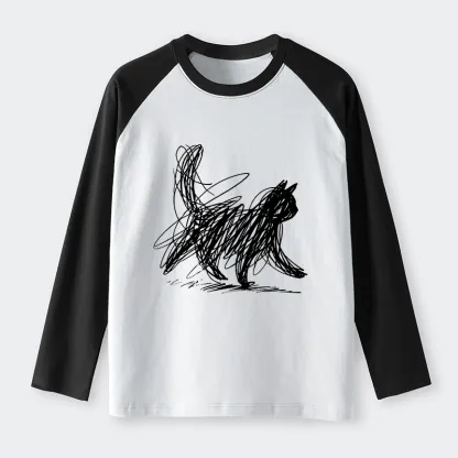 Tokyo-Tiger Minimalist Cat Art Raglan Long Sleeve T-shirt