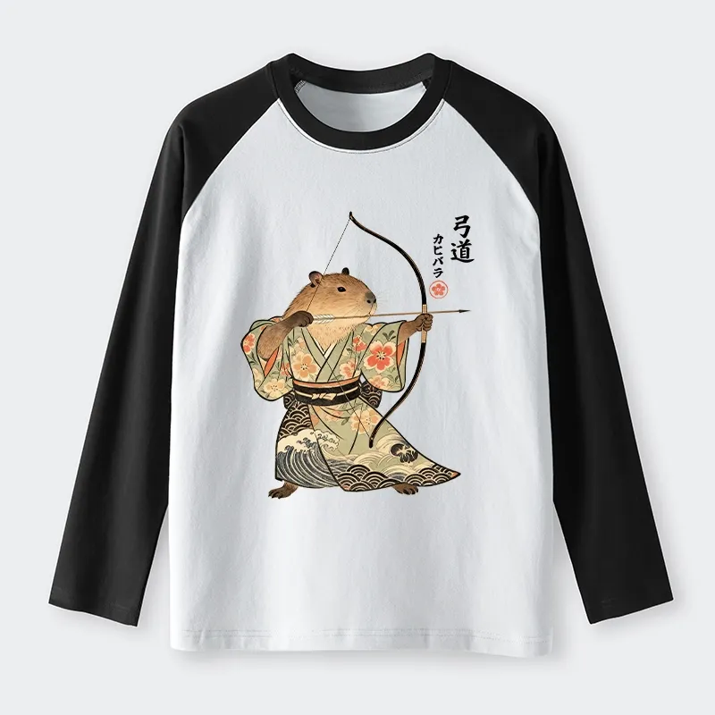 Tokyo-Tiger Capybara Archery Raglan Long Sleeve T-shirt Sale