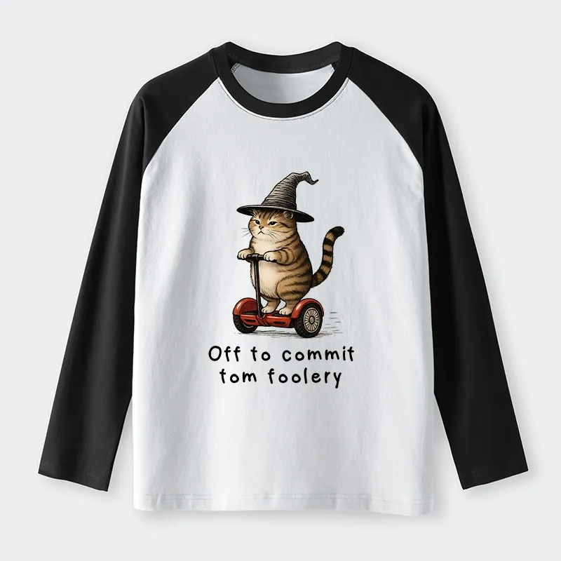 Tokyo-Tiger Orange Cat Riding Segway-style Raglan Long Sleeve T-shirt Sale