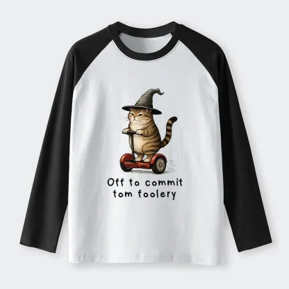 Tokyo-Tiger Orange Cat Riding Segway-style Raglan Long Sleeve T-shirt