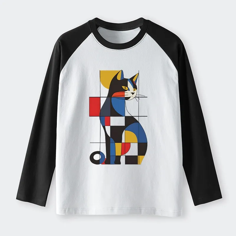 Tokyo-Tiger Mondrian Cat Raglan Long Sleeve T-shirt