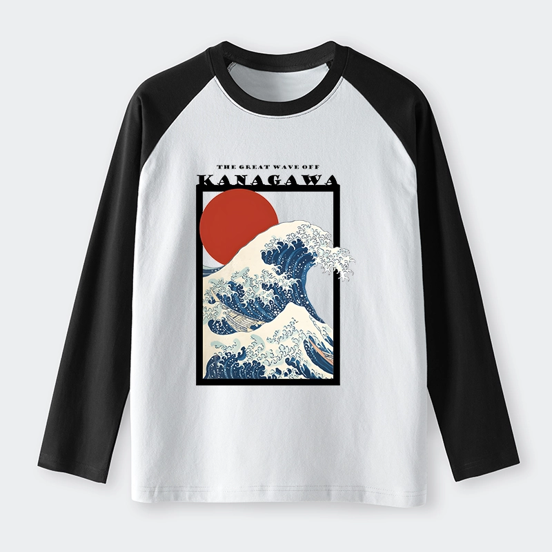 Tokyo-Tiger Minimalist Ukiyo-e Waves Raglan Long Sleeve T-shirt
