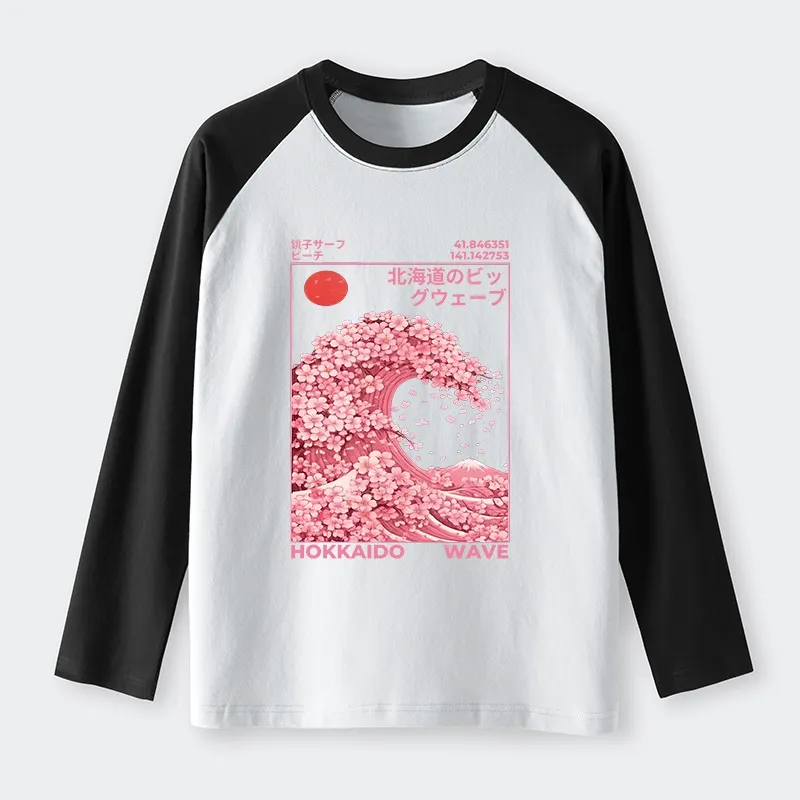Tokyo-Tiger Sakura Wave Raglan Long Sleeve T-shirt Sale