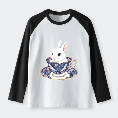 Tokyo-Tiger Cute Rabbit Tea Set Raglan Long Sleeve T-shirt