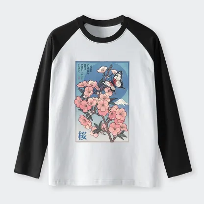 Tokyo-Tiger Ukiyoe Japanese Cherry blossoms Poster Raglan Long Sleeve T-shirt
