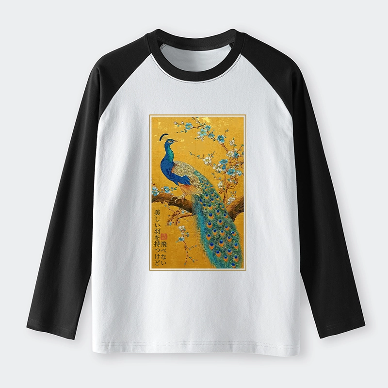 Tokyo-Tiger The Peacock's Silent Elegance Raglan Long Sleeve T-shirt
