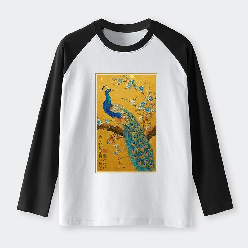 Tokyo-Tiger The Peacock's Silent Elegance Raglan Long Sleeve T-shirt