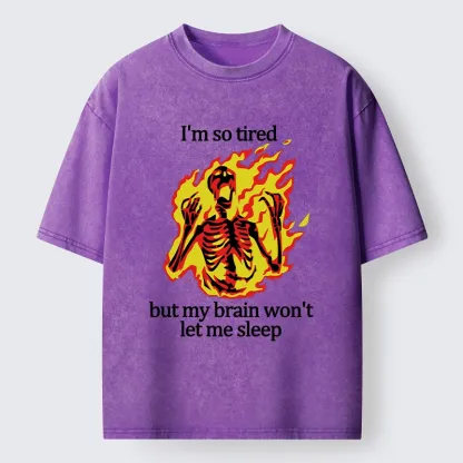 Tokyo-Tiger Tired Skeleton On Fire Washed T-Shirt