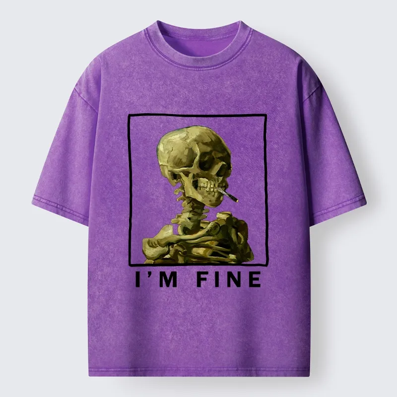 Tokyo-Tiger Skeleton Says Im Fine Washed T-Shirt