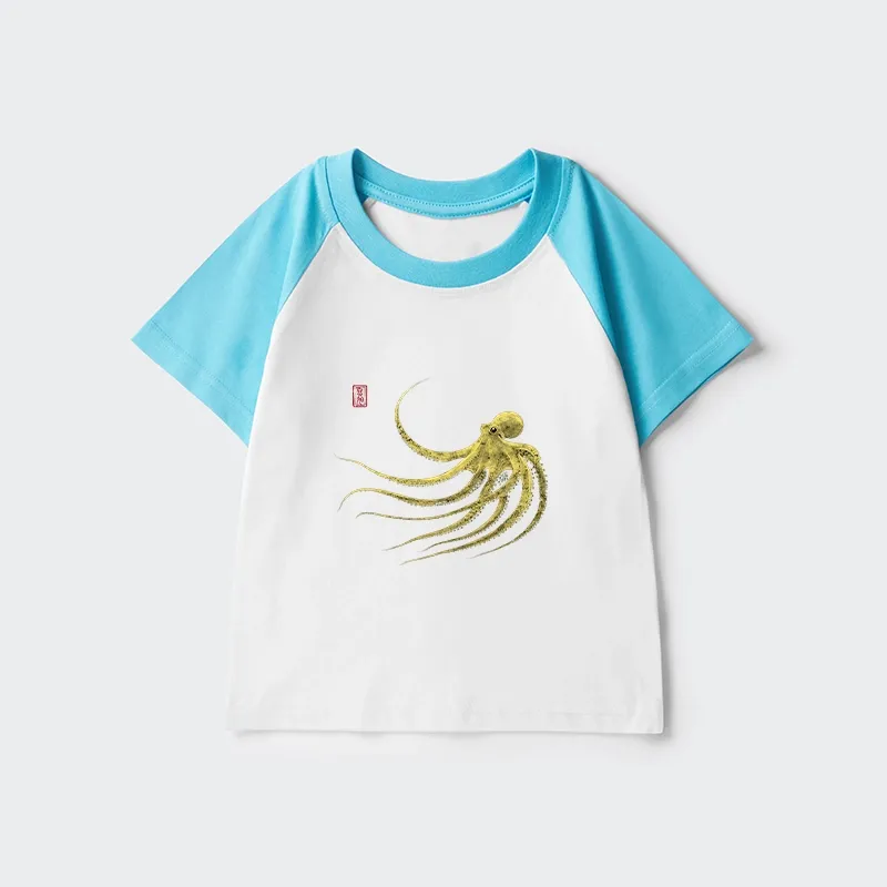 Tokyo-Tiger Retro Octopus Japanese Kids Raglan T-shirt