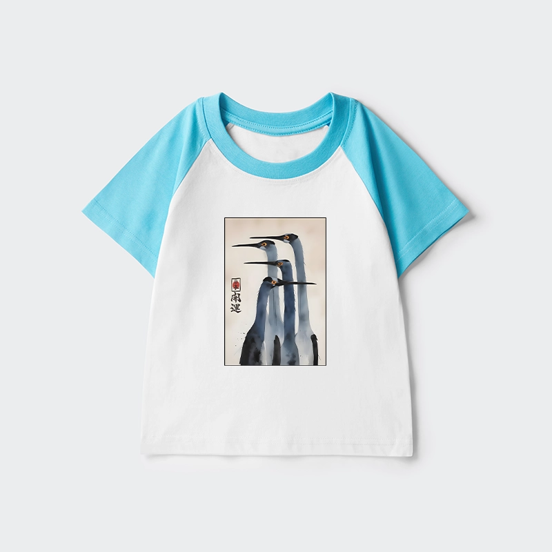 Tokyo-Tiger Retro Sandhill Crane Kids Raglan T-shirt