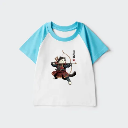 Tokyo-Tiger Kyudo Samurai Cat Kids Raglan T-shirt