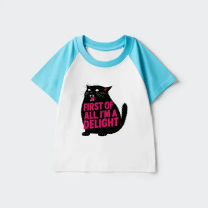 Tokyo-Tiger Roaring Black Cat Kids Raglan T-shirt
