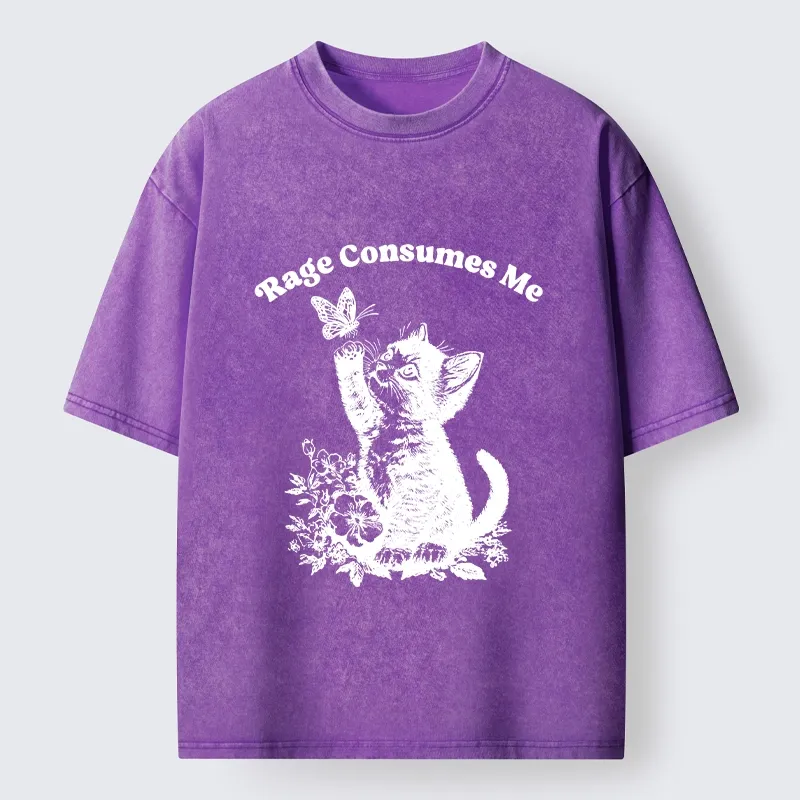 Tokyo-Tiger Rage Consumes Me Kitten Meme Washed T-Shirt Sale