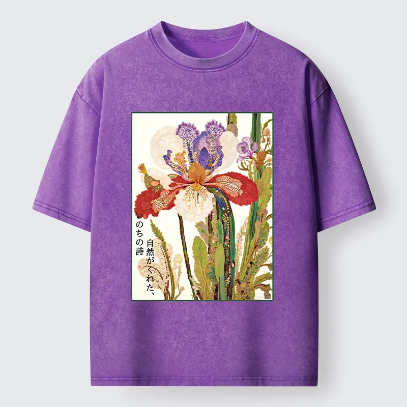 Tokyo-Tiger Vintage Japanese Flower Painting Washed T-Shirt