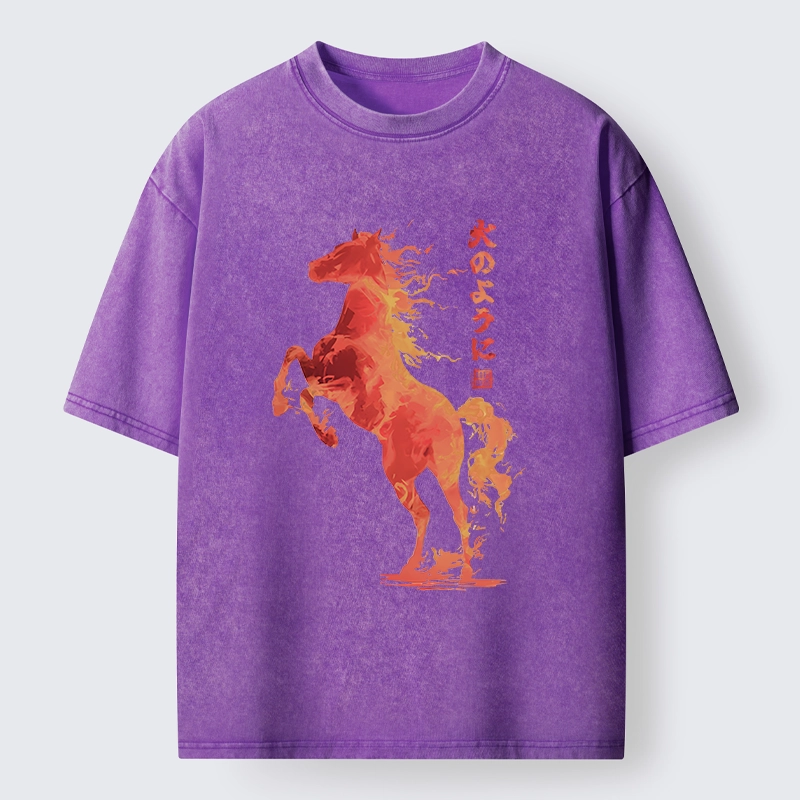 Tokyo-Tiger Fire Horse Japanese Art Washed T-Shirt