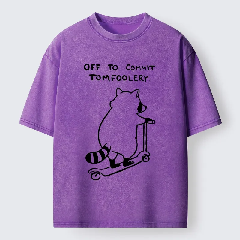 Tokyo-Tiger Scooter Raccoon Funny Meme Washed T-Shirt