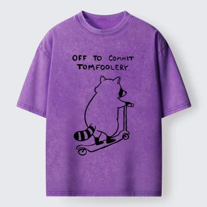 Tokyo-Tiger Scooter Raccoon Funny Meme Washed T-Shirt