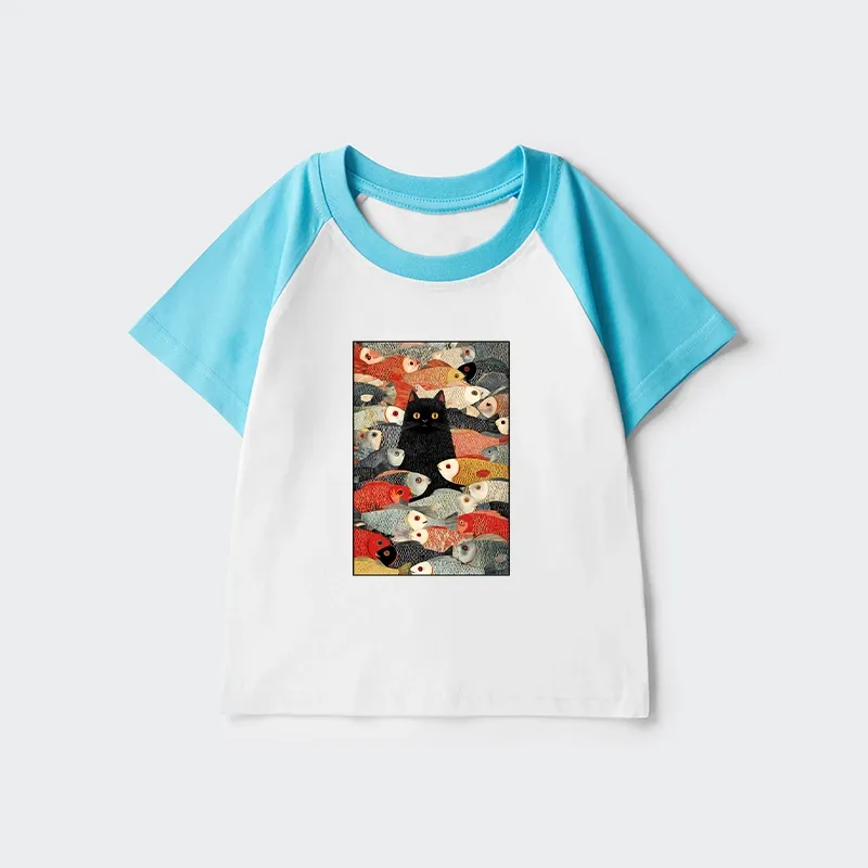 Tokyo-Tiger Cats And Fish Kids Raglan T-shirt