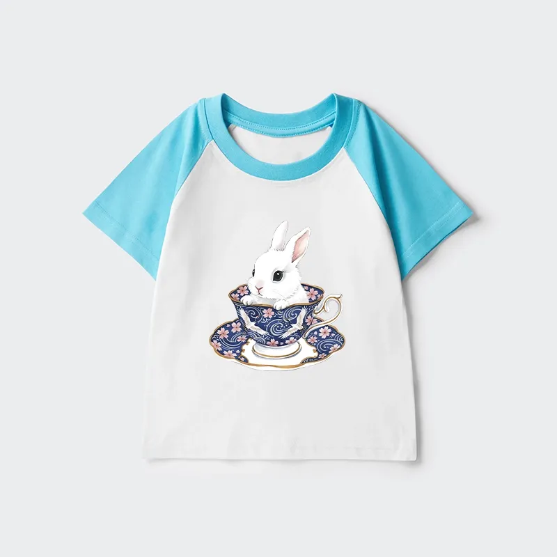 Tokyo-Tiger Cute Rabbit Tea Set Kids Raglan T-shirt