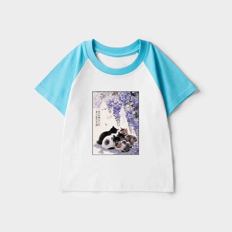 Tokyo-Tiger Cats plotting under the wisteria Kids Raglan T-shirt