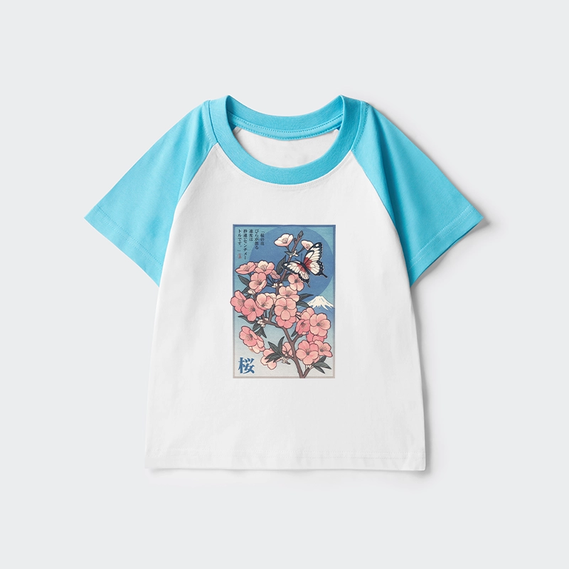 Tokyo-Tiger Ukiyoe Japanese Cherry blossoms Poster Kids Raglan T-shirt