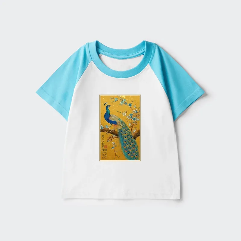 Tokyo-Tiger The Peacock's Silent Elegance Kids Raglan T-shirt