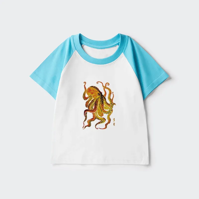 Tokyo-Tiger Deep Sea Gorgeous Octopus Kids Raglan T-shirt