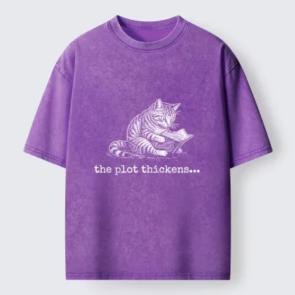 Tokyo-Tiger Meme Cat Reading Mystery Book Washed T-Shirt