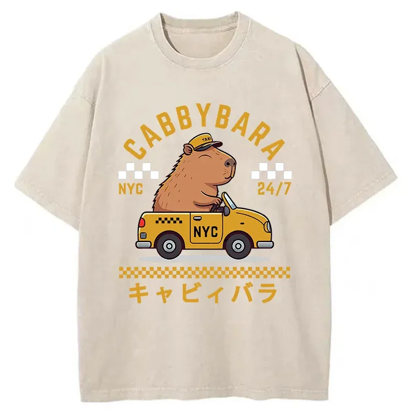 Tokyo-Tiger Capybara Driving Washed T-Shirt