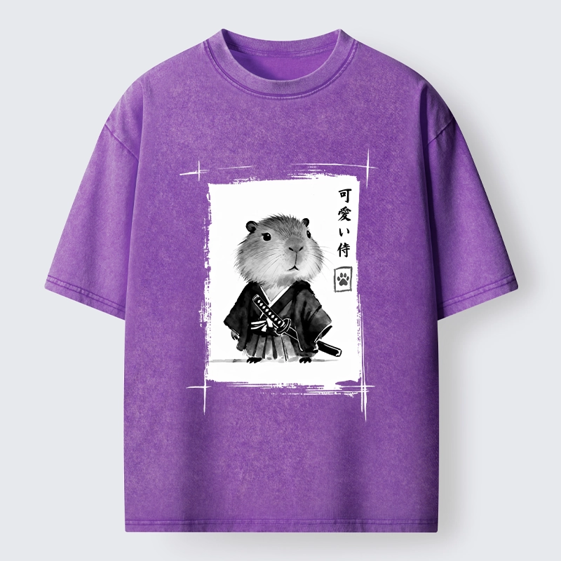 Tokyo-Tiger Cute Samurai Capybara Meme Washed T-Shirt