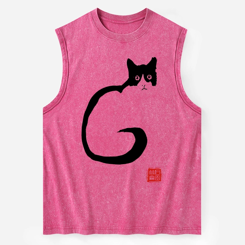 Tokyo-Tiger Calm Cat In Simple Lines Washed Tank