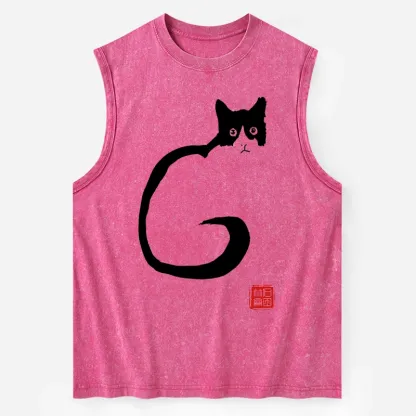 Tokyo-Tiger Calm Cat In Simple Lines Washed Tank