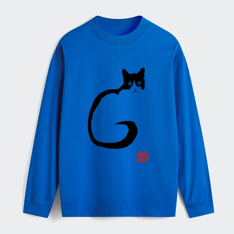 Tokyo-Tiger Calm Cat In Simple Lines Long Sleeve T-Shirt