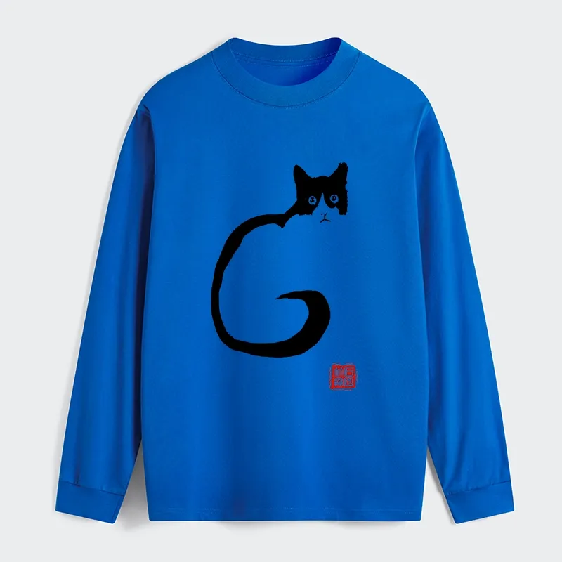 Tokyo-Tiger Calm Cat In Simple Lines Long Sleeve T-Shirt