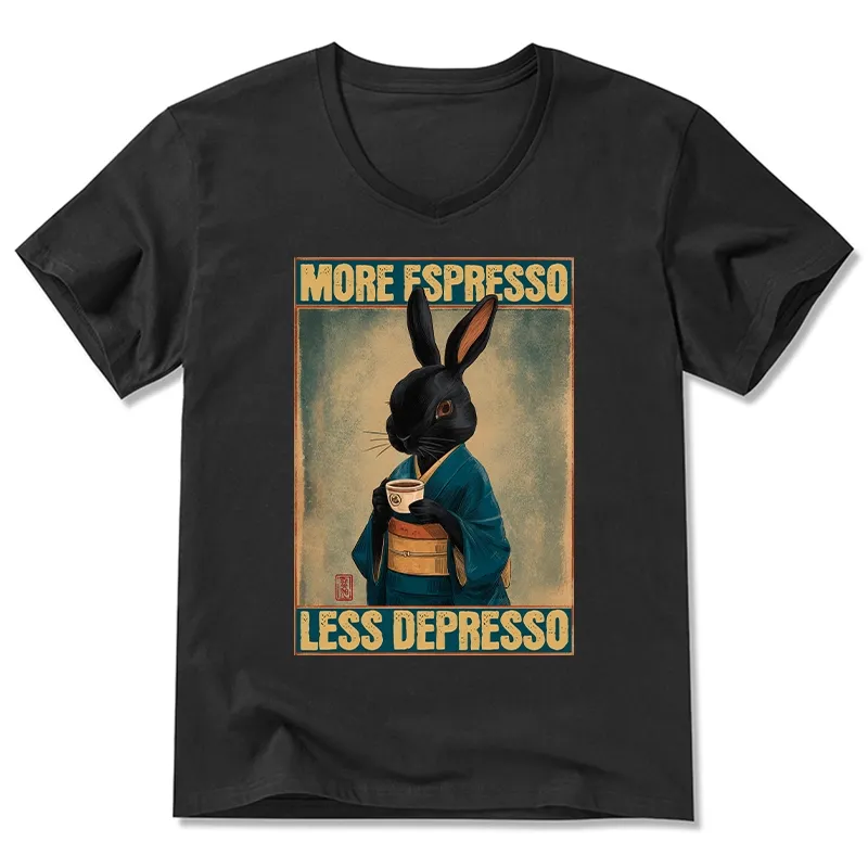 Tokyo-Tiger More Espresso Less Depresso Rabbit V-Neck Classic T-Shirt