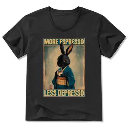 Tokyo-Tiger More Espresso Less Depresso Rabbit V-Neck Classic T-Shirt